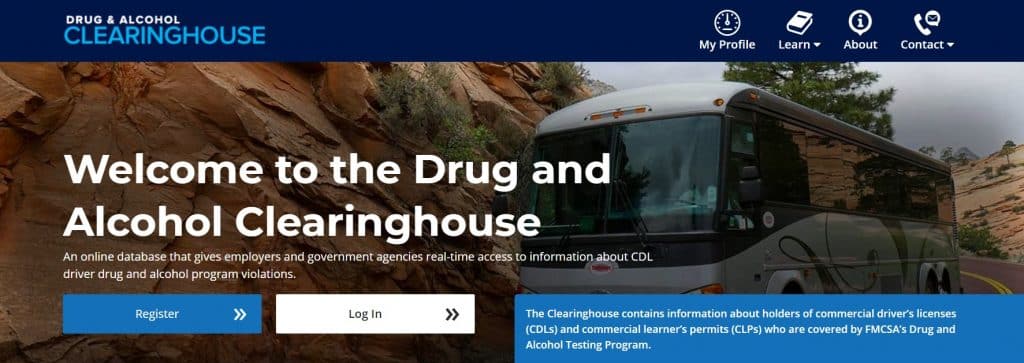 The FMCSA Clearinghouse homepage.